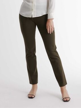 Quince Ultra-Stretch Ponte Straight Leg Pants Olive Size Medium Petite